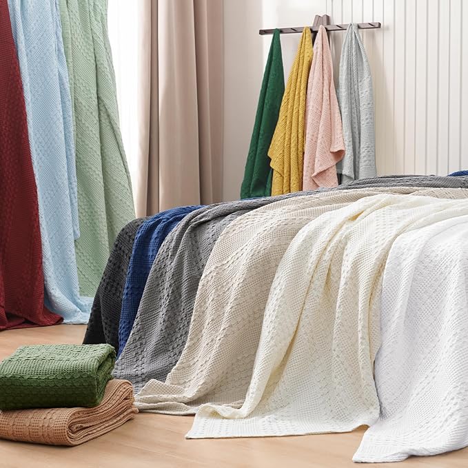PHF 100% Cotton Waffle Weave Blanket King Size for Bed, Soft Lightweight & Breathable, All-Season Comfort, 300 GSM Luxury Aesthetic Blanket for Home Decor, 108"x90", Khaki