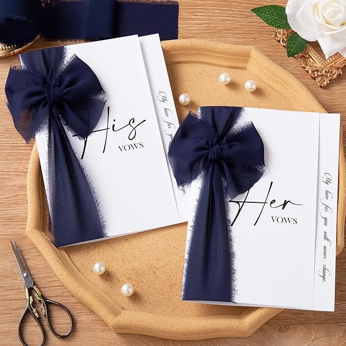 DORIS HOME Dark Navy Chiffon Ribbon for Flower Bouquet, 2" x21Yd Fabric Ribbon for Gift Wrapping, Handmade Frayed Ribbon for Wedding/Christmas Decorations