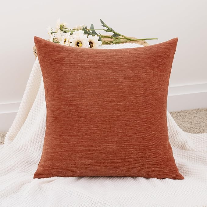 Set of 4 Rust Red Throw Pillow Covers 12x20 Inch, Neutral Boho Farmhouse Aesthetic Decorative Pillow Cases for Couch, Sofa, Living Room & Bed, Soft Chenille Pillow Cases, Stylish Home Decor, 30x50 cm