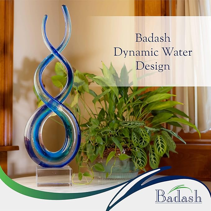 Badash Blue Murano-Style Glass Sculpture - 9'' Wave Art on Crystal Base - Handmade Home Decor