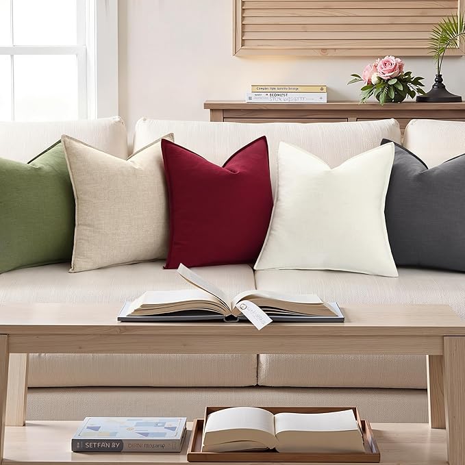 decorUhome Spring Decorative Linen Euro Sham Throw Pillow Covers 26x26 Inch Set of 2 Dark Grey Pillow Covers with Flange Edges Soft Farmhouse Boho Accent Pillow Cases for Couch Bed Living Room