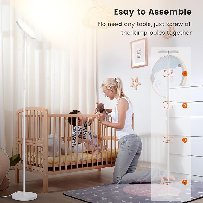 WOWLUMEN Floor Lamp,Bright 36W 3500LM Standing Lamp with Remote, 2700K Soft White to 6500K Cool White Adjustable,Touch Control Dimmable Torchiere Tall Light for Living Room,Bedroom,Office,Sofa(White)