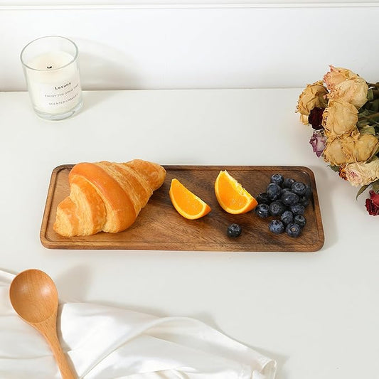 Premium Quality Durable Walnut Long Rectangular Wooden Plate 10"-100% Natural Wood Serving Plate for Coffee Table-Great Home Decor Platter for Breakfast & Dining