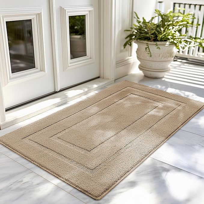 GRANNY SAYS Front Door Mat Outside Entrance, Welcome Matt Non-Slip, Outdoor Door Mats for Entryway, Long Front Porch Mat Low Profile Resist Dirt Easy to Clean, 48"x32", Khaki