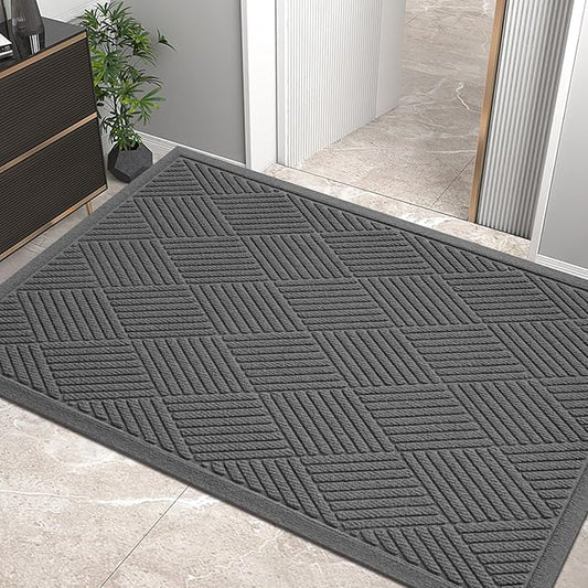 HIYARD Sturdy Front Door Mat, Absorbent Muddy Dirt Resist Welcome Door Mats Outdoor Indoor, Stain and Fade Resistant, Non-Slip Rubber Backing Low Profile Doormat for Entryway, 60×36, Charcoal