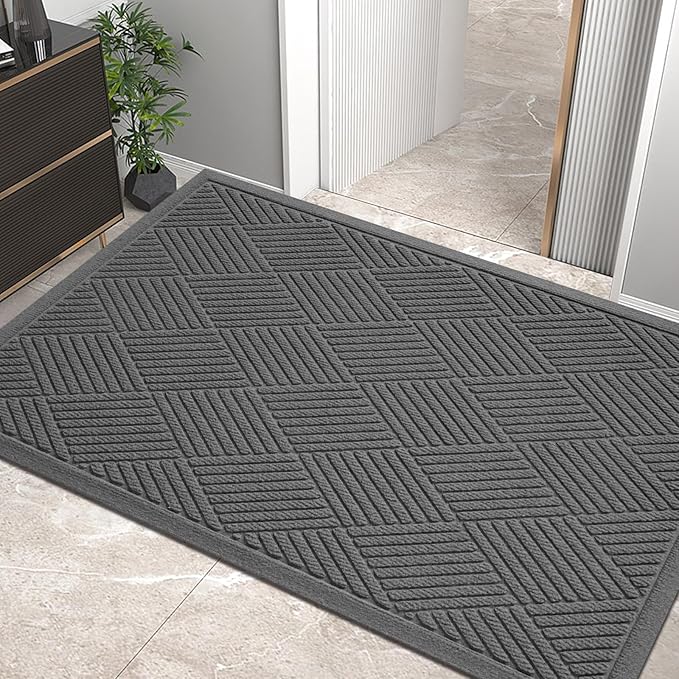 HIYARD Sturdy Front Door Mat, Absorbent Muddy Dirt Resist Welcome Door Mats Outdoor Indoor, Stain and Fade Resistant, Non-Slip Rubber Backing Low Profile Doormat for Entryway, 72×24, Charcoal