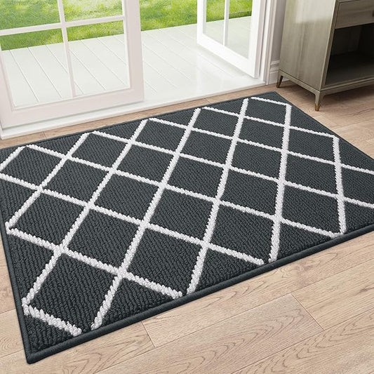 Finchitty Indoor Door Mat, Dirt Resistant and Absorbent, Low-Profile, Non-Slip, Washable Inside Floor Mats for Front Door, Back, and Entrance, 32" x 20", Charcoal