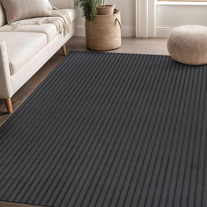 Beverly Rug Non Slip Area Rug 4 x 6 Modern Durable Ultra Soft Ribbed Indoor Rugs for Living Dining Room Office Stain Resistant Non Shedding Casual Easy Shag Indoor Carpet Dark Gray 4x6
