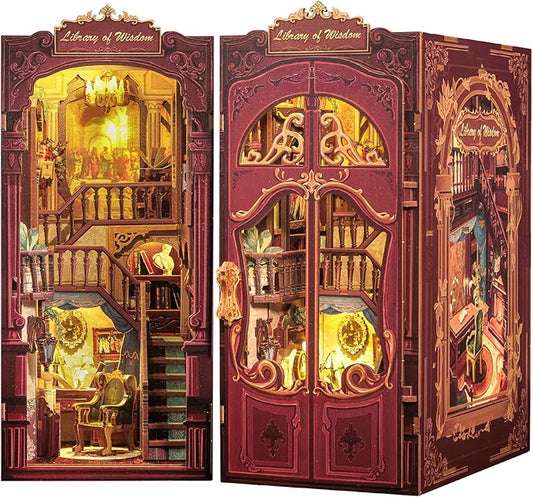 Cutefun Book Nook Kit - DIY Miniature Dollhouse Kit 3D Wooden Puzzle for Adults, Teens, Crafts Gifts for Bookshelf Decor (Library of Wisdom)