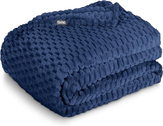 Bare Home Textured Fleece Blanket - King Size - Ultra-Soft Lightweight for Bed, Sofa, and Couch - Luxury Microplush - Cozy Warm Blanket (King, Waffle Dark Blue)