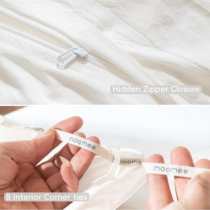 MooMee Bedding Duvet Cover Set 100% Washed Cotton Linen Like Textured Breathable Durable Soft Comfy (Solid Off White, Palatial King/Oversized King 120"x98")