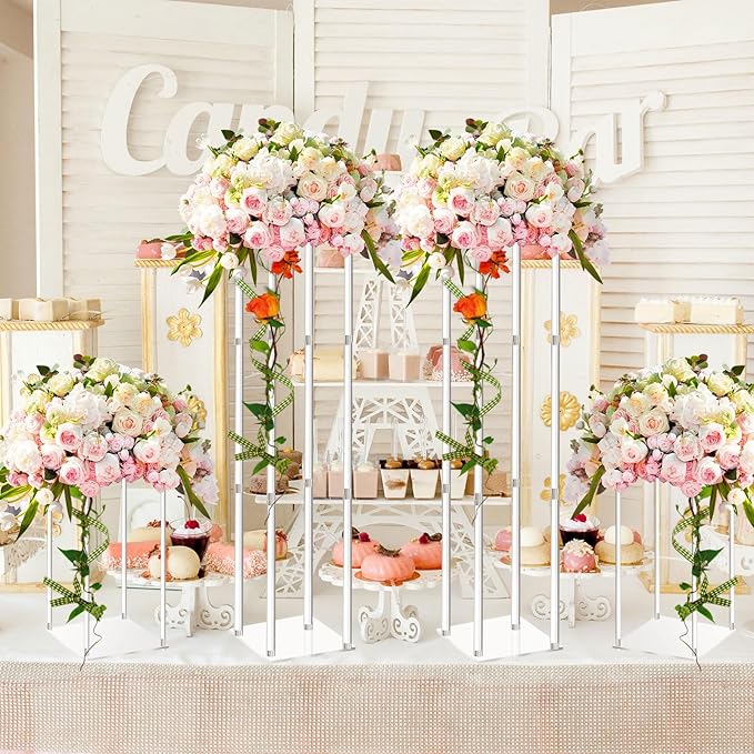Geetery 8 Pieces Tall Acrylic Vase Wedding Centerpieces Clear Flower Stand Column Geometric Floral Vase Elegant Display Holder for Birthday Party Wedding Table Decorations (16 Inch)