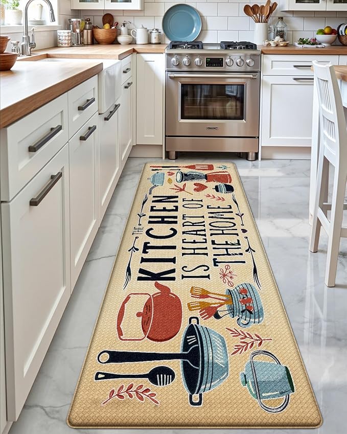 DEXI Kitchen Mats for Floor, 23x59, Cushioned Standing Mat Anti Fatigue, Wide Waterproof Comfort Farmhouse Padded for Laundry Room Office, Beige