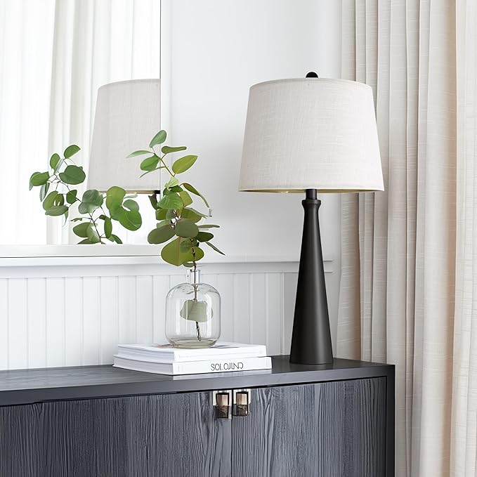 Oneach 25.75" Table Lamps for Living Room, Bedside Lamp 3-Way Dimmable Touch Control, Modern Black Nightstand Lamp with Fabric Shade, Vintage Table Lamp for Bedroom, Bulb Included