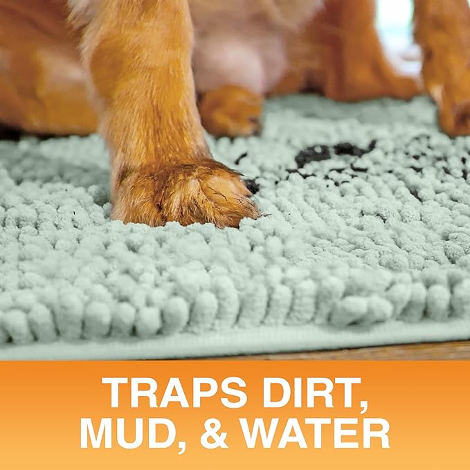 Neater Pets Chenille Dog Door Mat 24” x 17” – Super Absorbent & Quick-Dry Muddy Paws Doormat for Trapping Dirt, Water, Mud - Non-Slip & Machine Washable Pet Rugs for Entryway, Indoor Mud Mats, Green