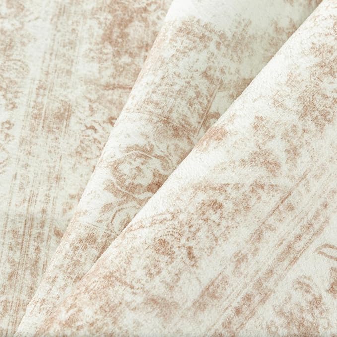 PureCozy Runner Rug 2x10 Cream Hallway Washable Beige Carpet Non Slip Vintage Medallion Beige Carpet Low Pile Soft Distressed Retro Indoor Long Rug for Entryway Kitchen Bathroom Laundry Bedroom