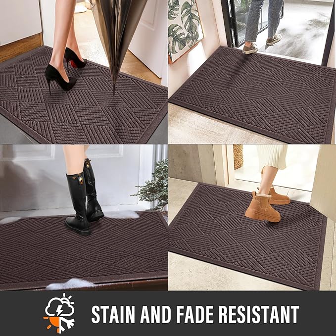 HIYARD Sturdy Front Door Mat, Absorbent Muddy Dirt Resist Welcome Door Mats Outdoor Indoor, Stain and Fade Resistant, Non-Slip Rubber Backing Low Profile Doormat for Entryway, 60×36, Coffee