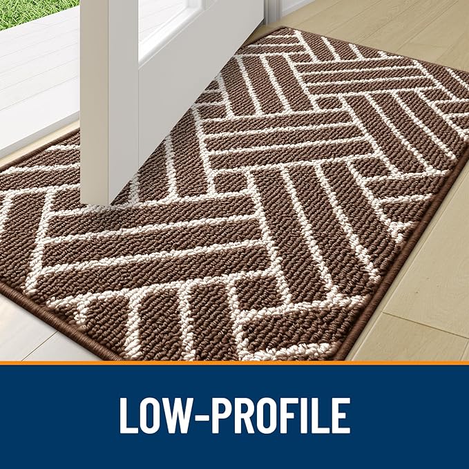 OLANLY Indoor Door Mat, 32x20 Inch, Dirt Resistant and Absorbent, Non-Slip Rubber Backing Floor Mats, Easy Clean Low-Profile Doormat for Entryway, Front Door, and Inside Entrance, Coffee
