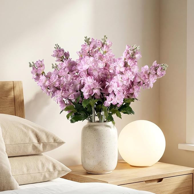 Fake Flowers 23.6” Delphinium Artificial Flowers 8Pcs Silk Flowers with Stems Long Stem Artificial Flowers for Tall Vase Faux Flowers for Indoor Home Decoration Wedding Decoration Centerpiece (Purple)