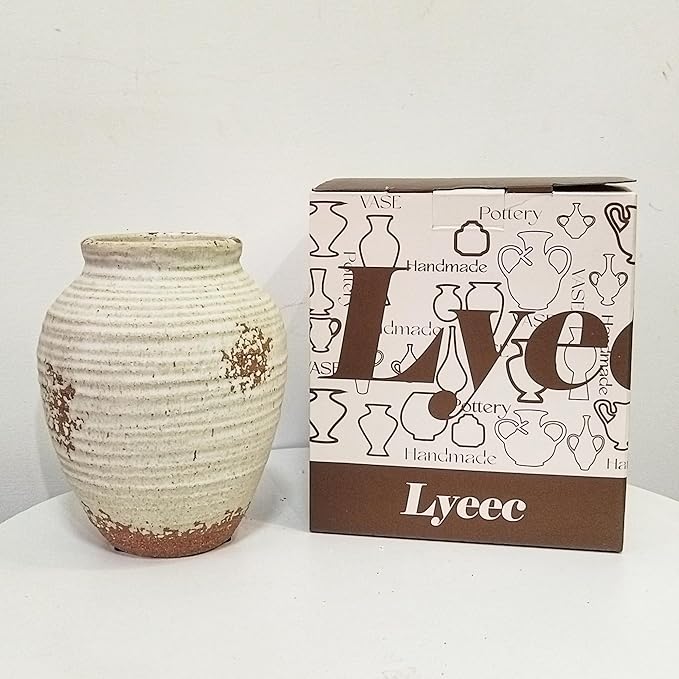 Ceramic Decorative Flower Vase 7 Inch Pottery Rustic Farmhouse Boho Terracotta Vase for Home Decor, Table, Living Room, Bathroom, Shelf, Mantel Decoration