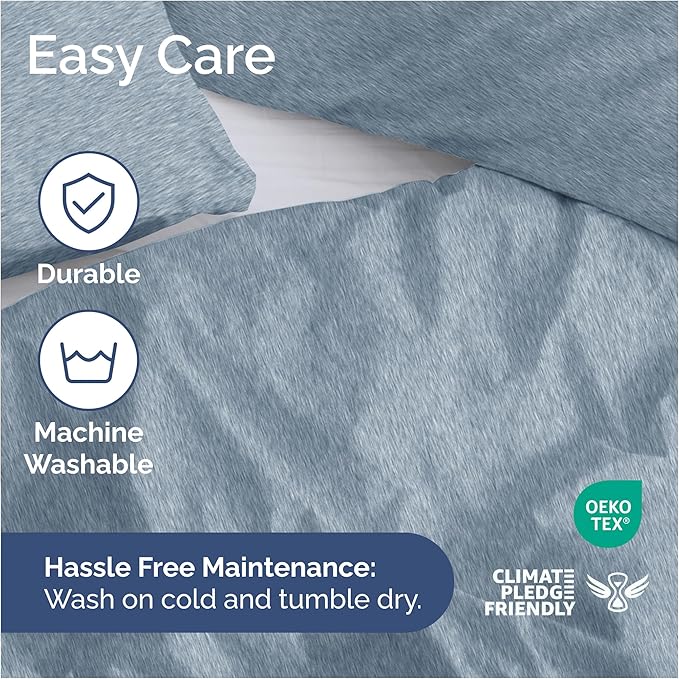 CGK Unlimited Duvet Cover Full Size Set - Extra Soft Full Size Duvet Cover 80 x 90 with 2 Pillow Shams - Hotel Quality w/Zipper Closures & Ties - Bedding and Bed Linens Set (Heathered Blue)
