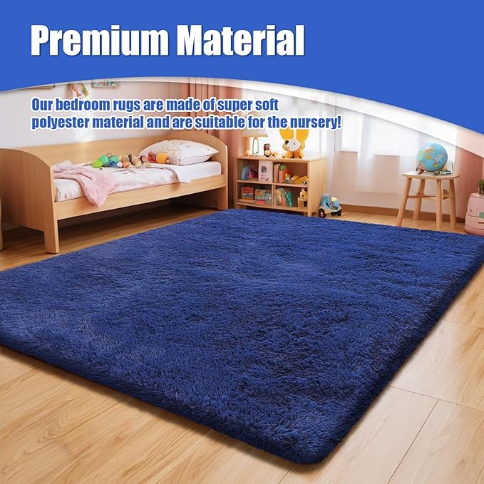 8x10 Fluffy Area Rugs for Living Room,Shag Area Rug for Bedroom,Blue Soft Fuzzy Rug Non-Shedding Indoor Plush Carpet for Kids Bedroom Nursery Home Decor