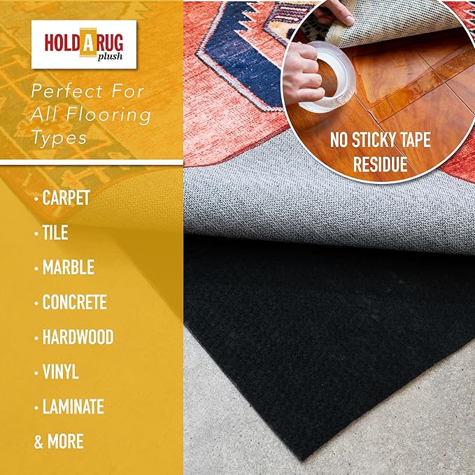 Hold-a-Rug Plush 2' x 8' Nonskid, Nonslip Rug Pad, Reversible Gripper, ¼ Thick, Safe for All Floors and Carpet, Keep Area Rugs Secure