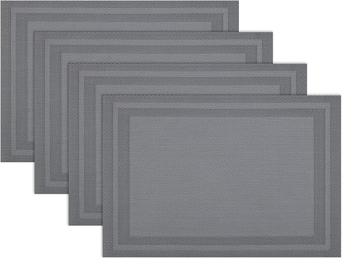 Winknowl Placemats Set of 4，Heat Resistant Woven Vinyl Washable PVC Place Mats，Non-Slip Stain Resistant Indoor/Outdoor Table Mats for Dining Table (Grey)