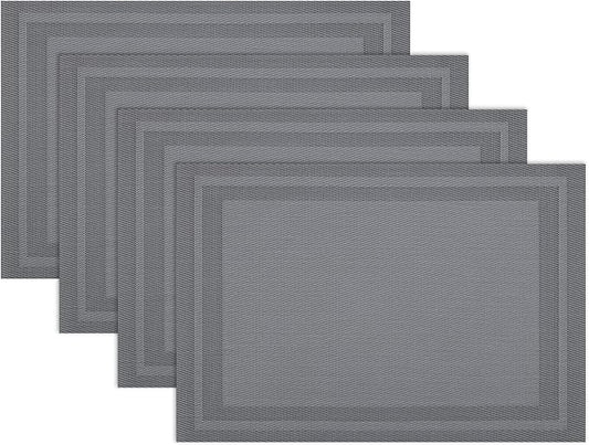 Winknowl Placemats Set of 4，Heat Resistant Woven Vinyl Washable PVC Place Mats，Non-Slip Stain Resistant Indoor/Outdoor Table Mats for Dining Table (Grey)