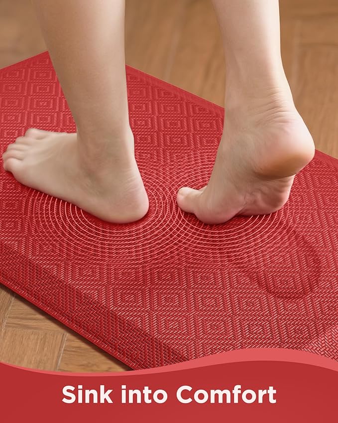 Ophanie Kitchen Mats for Floor, 3/4 Inch Thick Kitchen Rugs, 20''x32'' Anti Fatigue Standing Cushioned Mat, Waterproof,Comfort Ergonomic Mat for Office, Home, Sink, Red Non-Slip Bottom