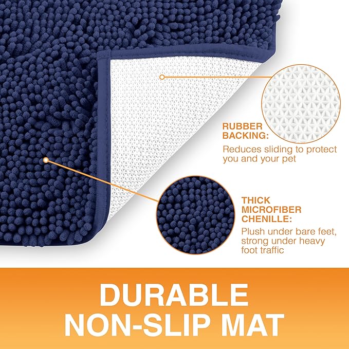 Neater Pets Chenille Dog Door Mat 24” x 17” – Super Absorbent & Quick-Dry Muddy Paws Doormat for Trapping Dirt, Water, Mud - Non-Slip & Machine Washable Pet Rugs for Entryway, Indoor Mud Mats, Navy