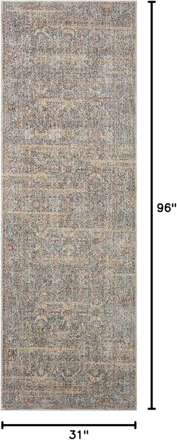 Loloi Angela Rose Blake Collection BLA-02 Ocean/Mocha 2'-7" x 8'-0", .25" Pile Height, Fringe, Runner Rug