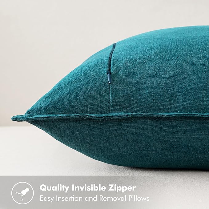 MIULEE Decorative Linen Pillow Covers 20x20 Inch Teal Blue Boho Farmhouse Neutral Couch Throw Pillows for Bed Pack of 2 Accent Coastal Modern Pillowcase Summer Sofa Livingroom Home Decor