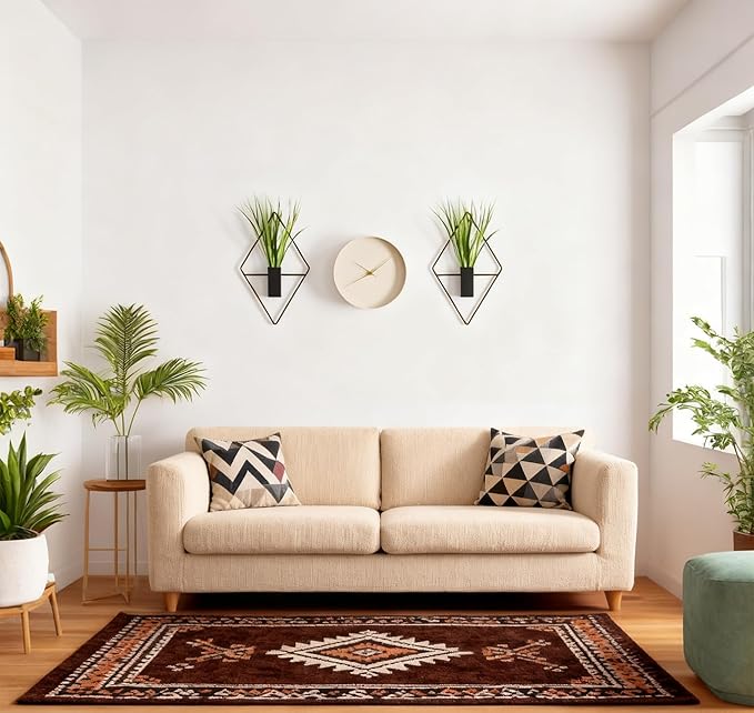 4 Pcs Black Metal Diamond - Shaped Hanging Planters with Artificial Plants: Ideal Indoor Wall Decor for Home & Office