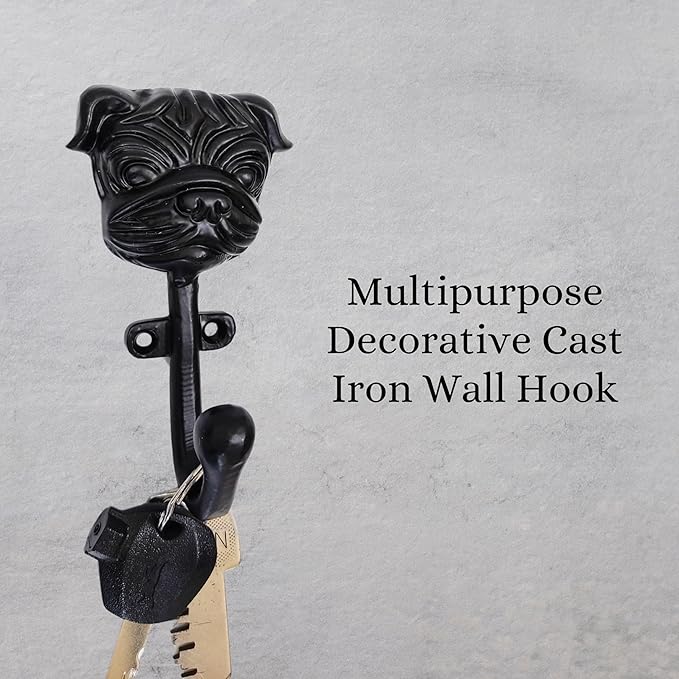 Set of 3 Cast Iron Dog Shape Coat Hooks Wall Art Decor-Dog Shape Hangers and Key Holder-Clothes Rack and Backpack Hanger-Coat Hooks Home Decor for Storage, Living Room, Hallway, Office