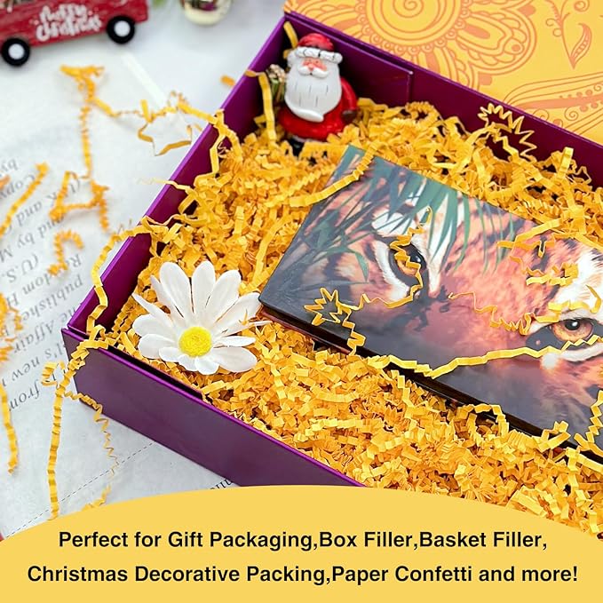 2LB Crinkle Paper Shred Filler for Gift Box Bag and Basket On Holidays(Orange-Yellow)