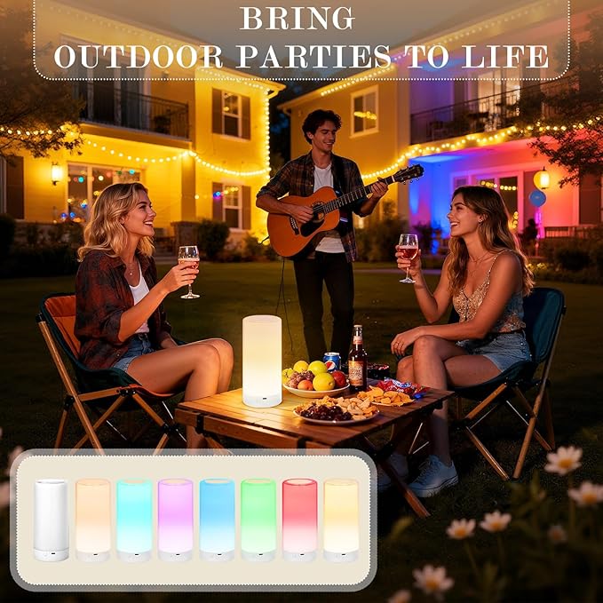 Table Lamp, Touch Sensor Bedside Lamps, Dimmable Warm White Light & Color Changing RGB for Kids Room, Bedroom, Living Room, Holiday Use