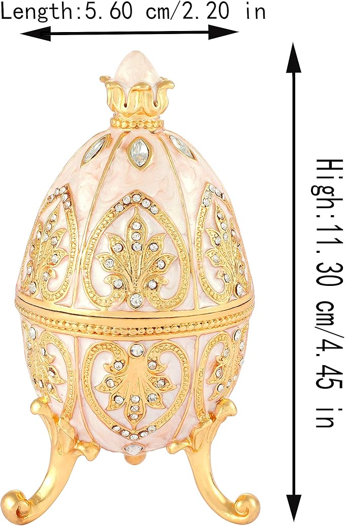 Trinket Box with Hinged White Easter Egg Enameled Jewelry Box Classic Ornaments Metal Craft Gift for Home Decor