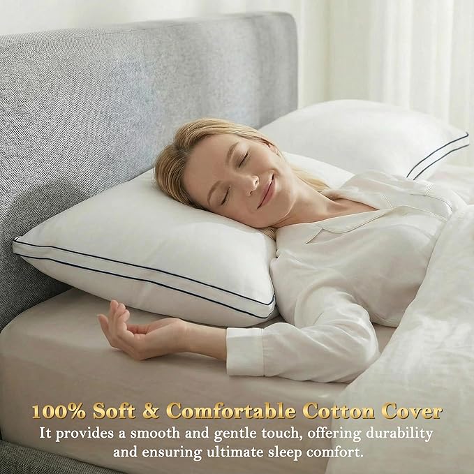 Homotive Feather Pillows Standard Size Set of 2 Goose Down Pillows with 100% Breathable Cotton Cover, Hotel Collection Bed Pillows for Sleeping, Soft Support for Back, Stomach and Side Sleepers