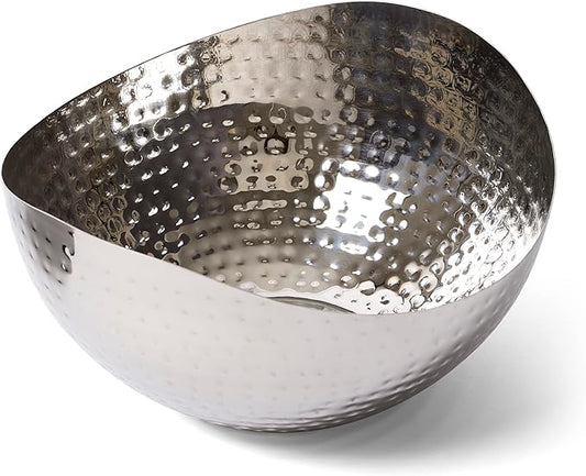 Large Decorative Bowl, Stainless Steel Salad Serving Fruit Bowl, Hammered Centerpiece Bowl (10” Round)
