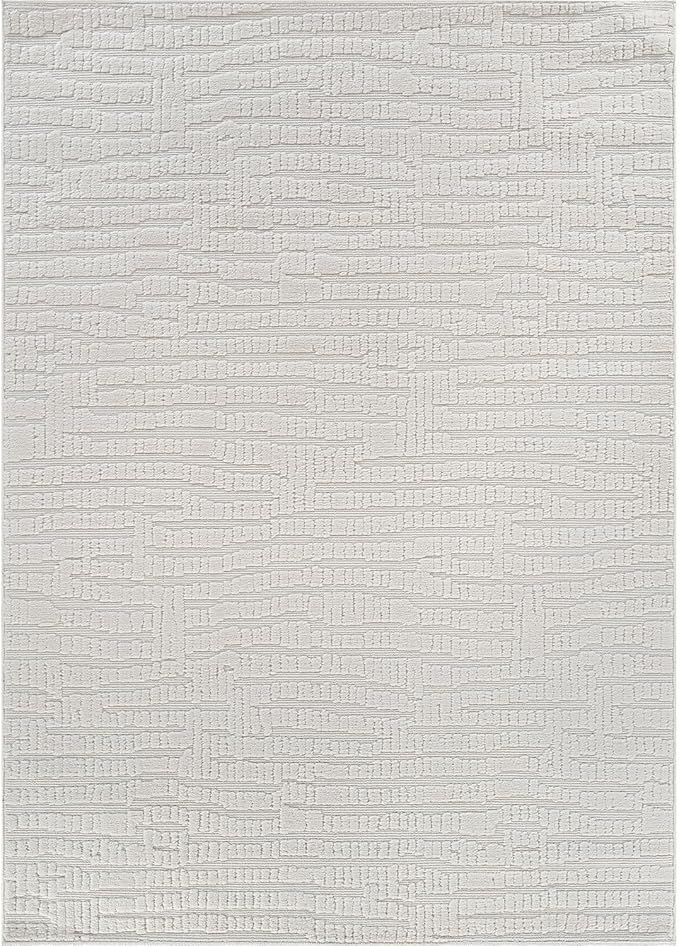 Luul Home Modern Micro Loop Indoor Area Rugs for Living Room Bedroom Kitchen Geometric Pebble White 5x7 Luxury Durable Low and High Pile Non-Shedding Stain Resistant Soft Area Carpet 5 x 7