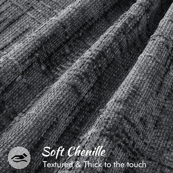 decorUhome Chenille Throw Pillow Covers 18x18 Set of 2, Thick Textured Slubby Neutral Decorative Pillow Covers with Elegant Design for Couch, Sofa, Living Room, Dark Grey
