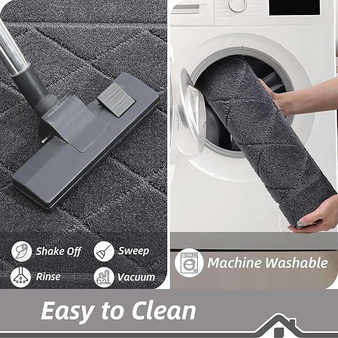 BEQHAUSE Dirt Trapper Door Mat 20" x 32", Doormat Non-Slip Entryway Rugs Washable, Dog Door Mat Stain Resistant and Absorbent Welcome Floor Mat for Front Back Door, Mud Wet Shoes & Paws, Dark Grey