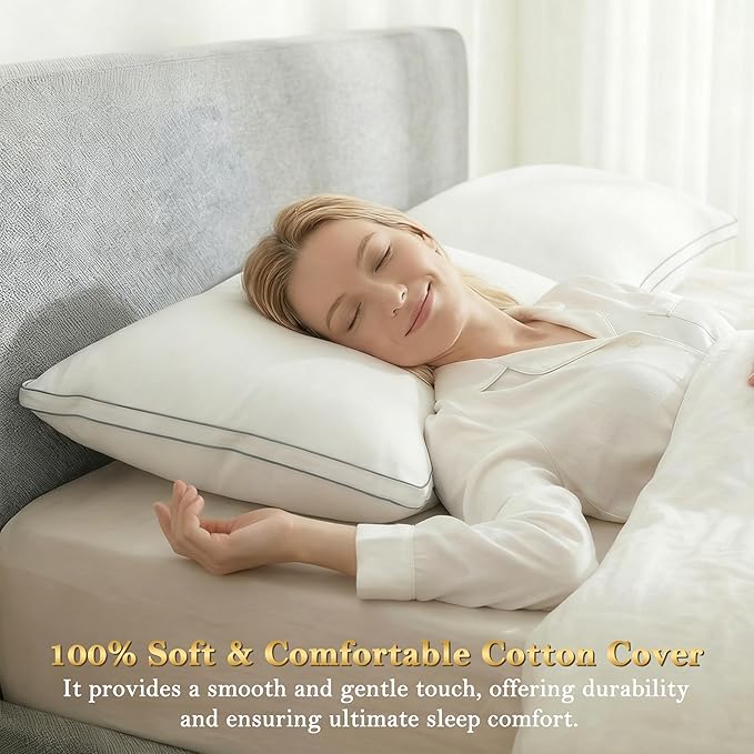 Homotive Feather Pillows Standard Size Set of 2 Goose Down Pillows with 100% Breathable Cotton Cover, Hotel Collection Bed Pillows for Sleeping, Soft Support for Back, Stomach and Side Sleepers