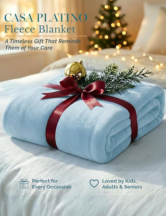 Casa Platino Fleece Throw Blankets – 300 GSM Gray – Soft Cozy Warm Holiday Throws for Winter, Fuzzy Plush Elegant Gifts for Kids, Men & Women - Ideal for Couch, Sofa, Chair or Bed - 50x60 Inch