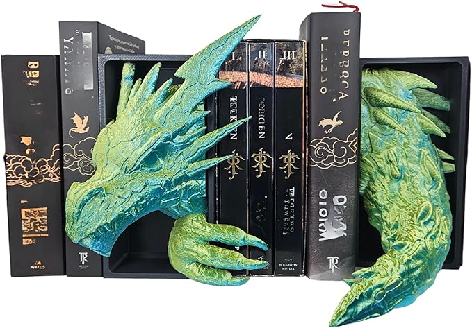 Dragons Awakening Book End – Fantasy Book Nook Insert for Dragon Readers – Unique Home Decor for Bookshelves & Libraries (Head and Tail - Lightning Dragon)