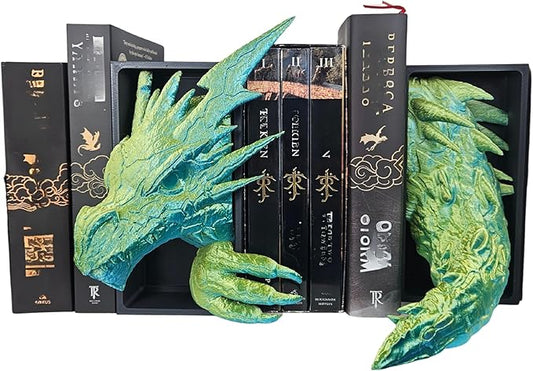 Dragons Awakening Book End – Fantasy Book Nook Insert for Dragon Readers – Unique Home Decor for Bookshelves & Libraries (Head and Tail - Lightning Dragon)