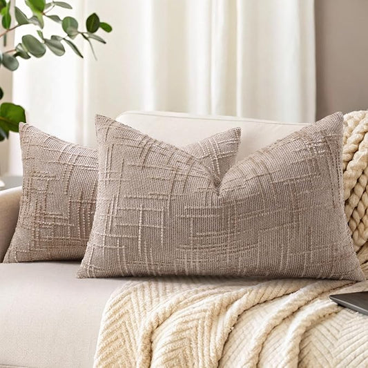 decorUhome Spring Oatmeal Chenille Throw Pillow Covers 12x20 Set of 2 Textured Slubby Couch Pillow Covers Farmhouse Accent Modern Neutral Decorative Pillow Cases for Bed Sofa Living Room