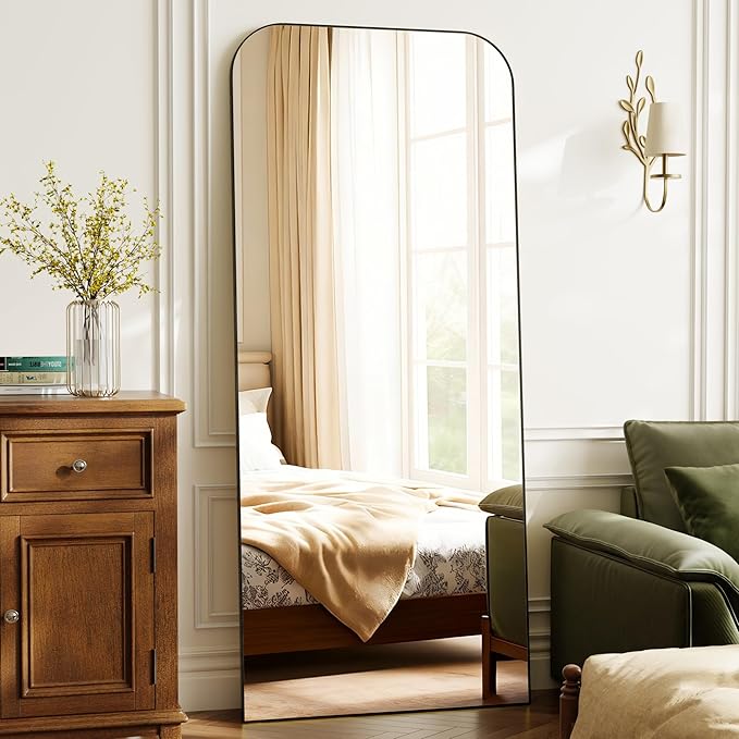 Full Length Mirror 65"x24" Mirror Full Body with Aluminum Alloy Frame Top Square-Edged Floor Mirror with Stand for Bedroom Living Room Black