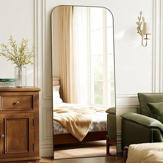 Full Length Mirror 65"x24" Mirror Full Body with Aluminum Alloy Frame Top Square-Edged Floor Mirror with Stand for Bedroom Living Room Black